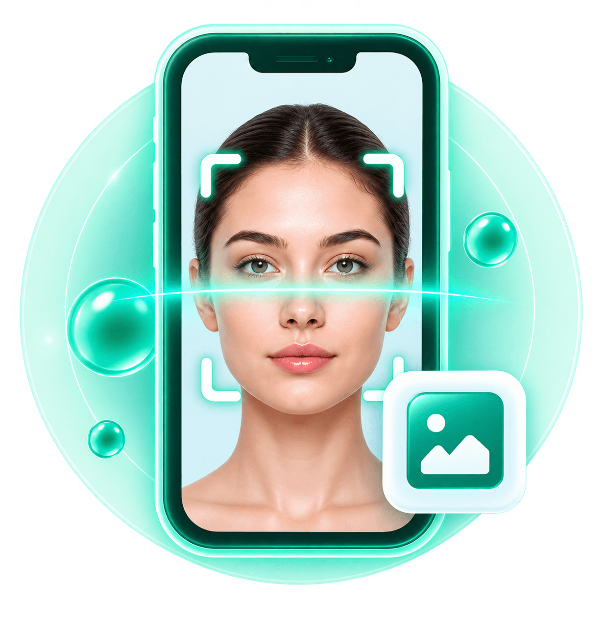 Smartphone framing a face for a skin scan with facial landmarks
